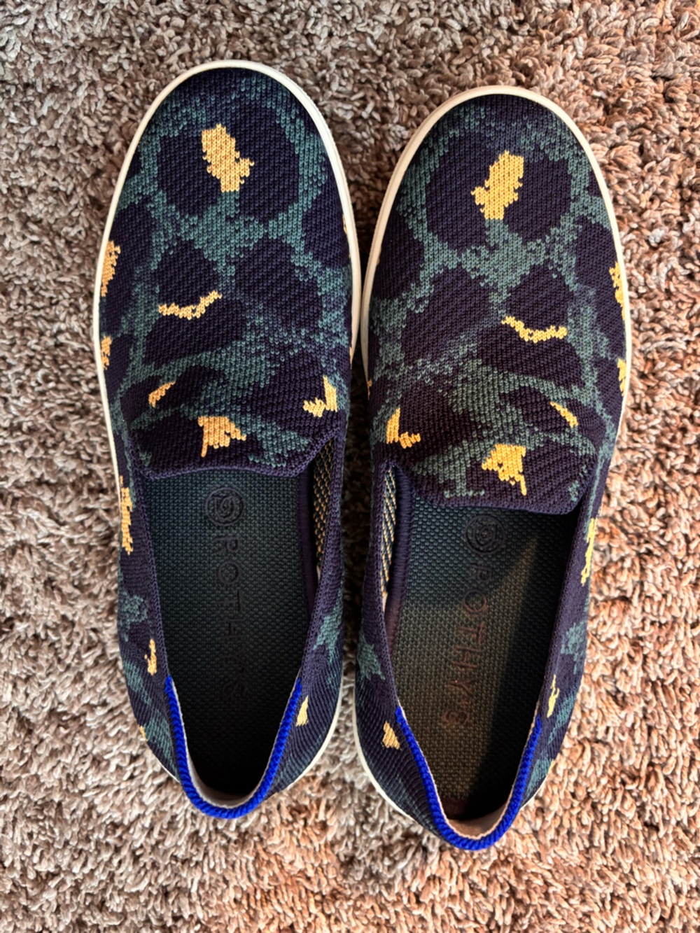 Rothy’s Camo Slip-On Sneakers Size 7 Navy Green Gold Washable Knit - Picture 3 of 8